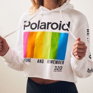 Polaroid Cropped White Pullover Hoodie 🌈📸